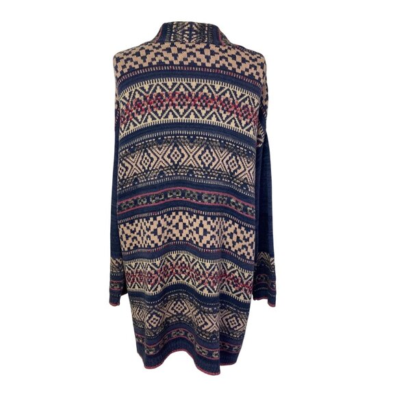 Chaps Open Front Long Cardigan Duster Plus Size 1X Southwest Print Blue Cotton - Picture 6 of 8